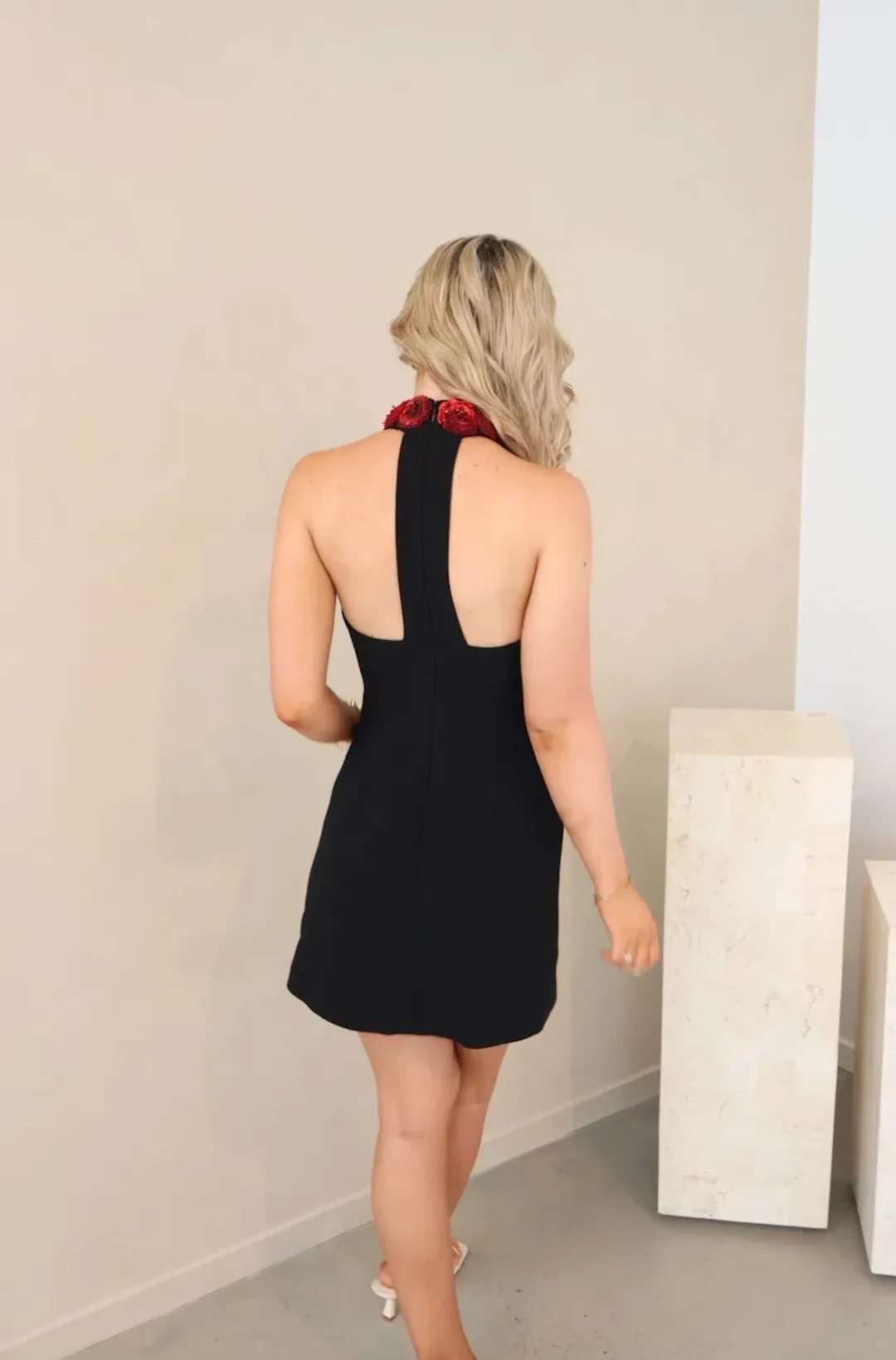 Rebecca Vallance Rosetta Halter Mini Dress Black Size 8 for rent on The Volte - main image