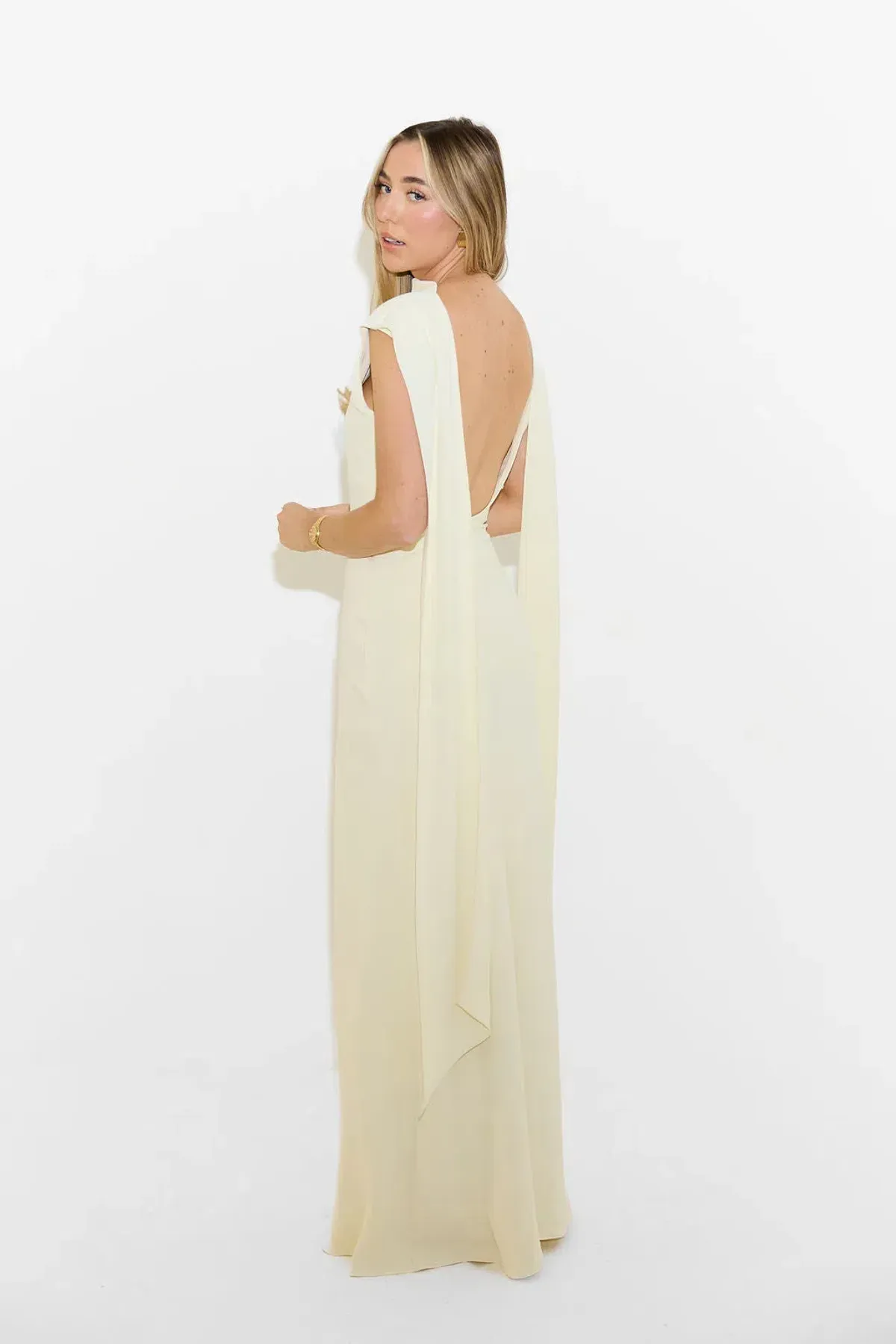 Odd Muse The Ultimate Muse Drape Back Maxi Dress Buttercream Size M/AU 10 - Image 3