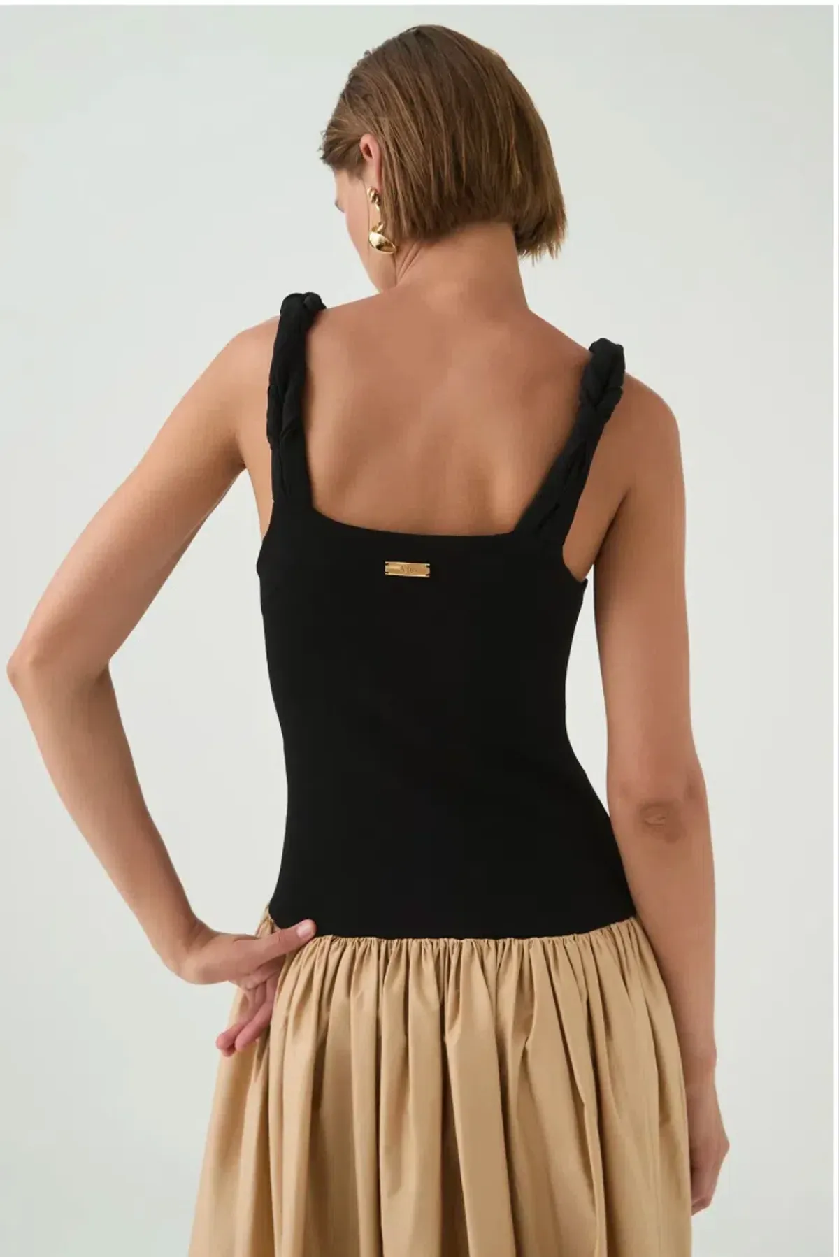 Aje Halcyon Knit Midi Dress Black/Sand Brown Size AU 8 - Image 3