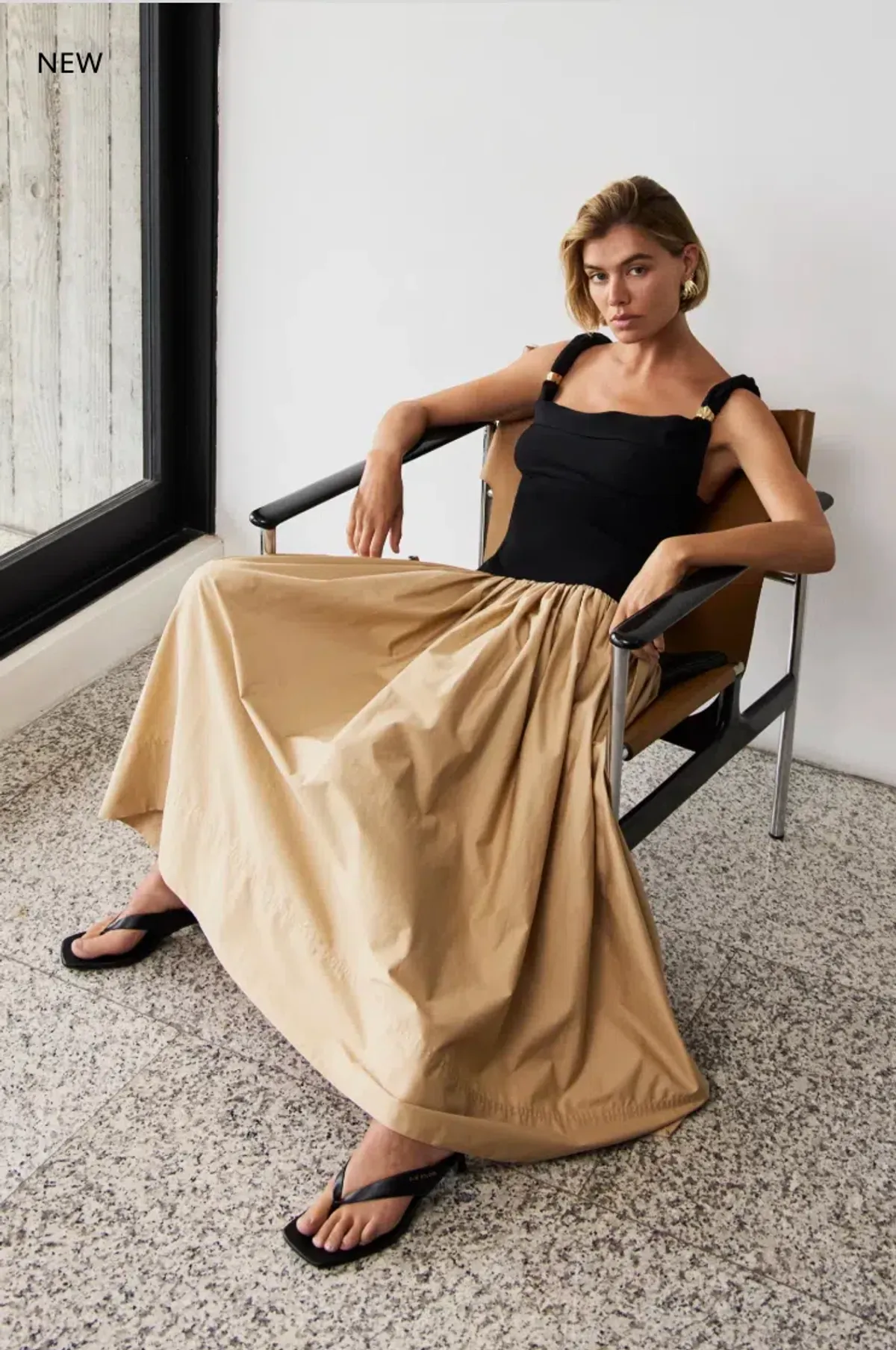 Aje Halcyon Knit Midi Dress Black/Sand Brown Size AU 8 - Image 1