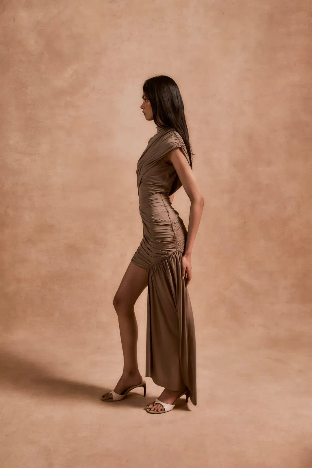 De La Vali Ravenna Mini Dress Taupe Size 6 for rent on The Volte - main image