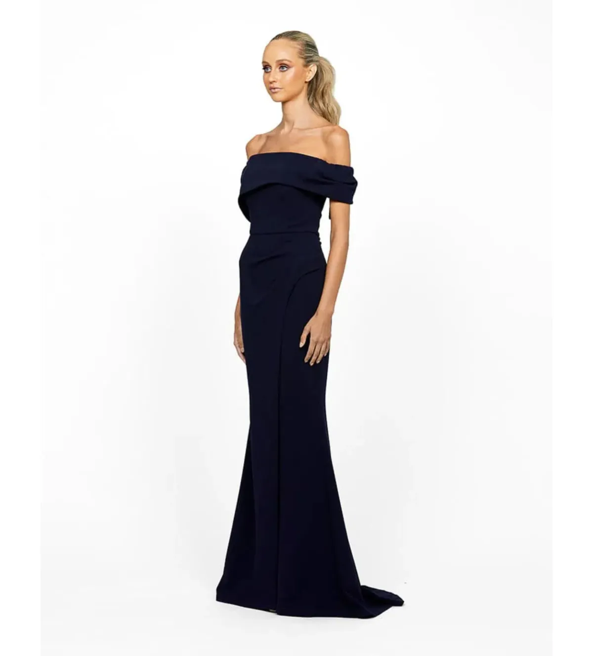 Bariano Candlelight Off Shoulder Maxi Gown Navy Size 12 - Image 2