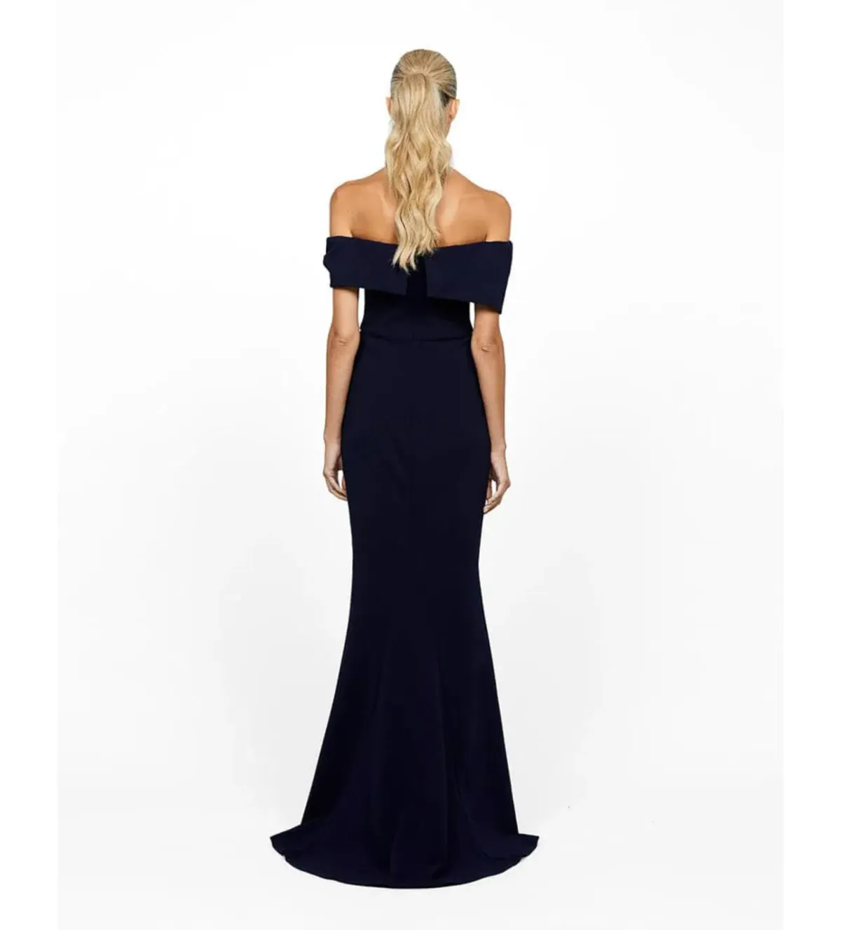 Bariano Candlelight Off Shoulder Maxi Gown Navy Size 12 - Image 3