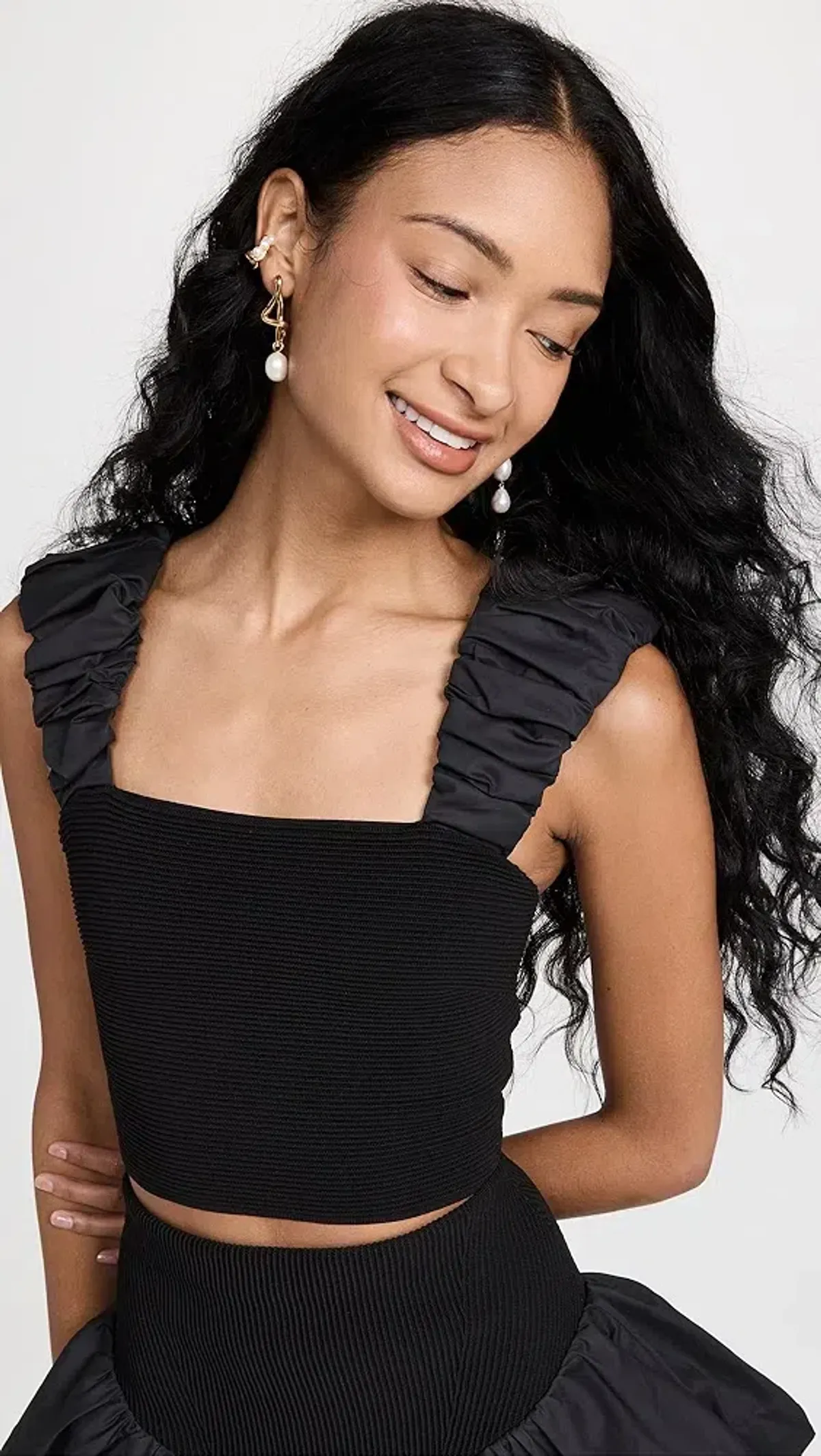 Aje Allard Ruched Strap Knit Top & Turner Bubble Skirt Set Black Size 6 - Image 4