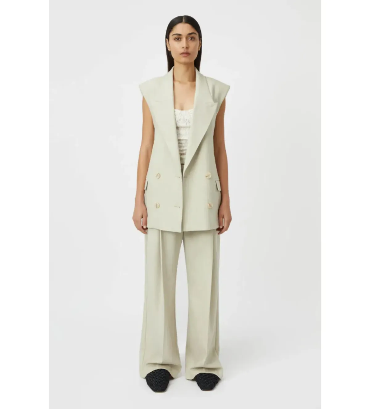 Camiilla and Marc Coen Vest Suit and Pants Sage Green Size 8 - Image 1