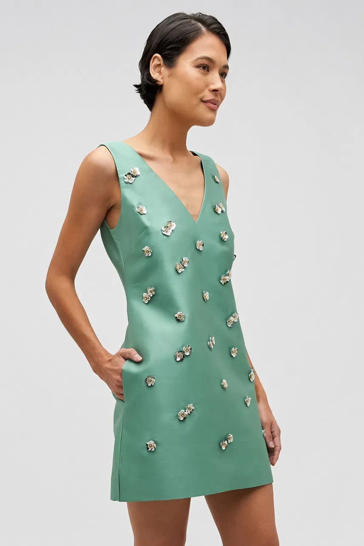 Oroton Embellished Shift Mint Leaf Dress Mini Size AU 12 - Image 3