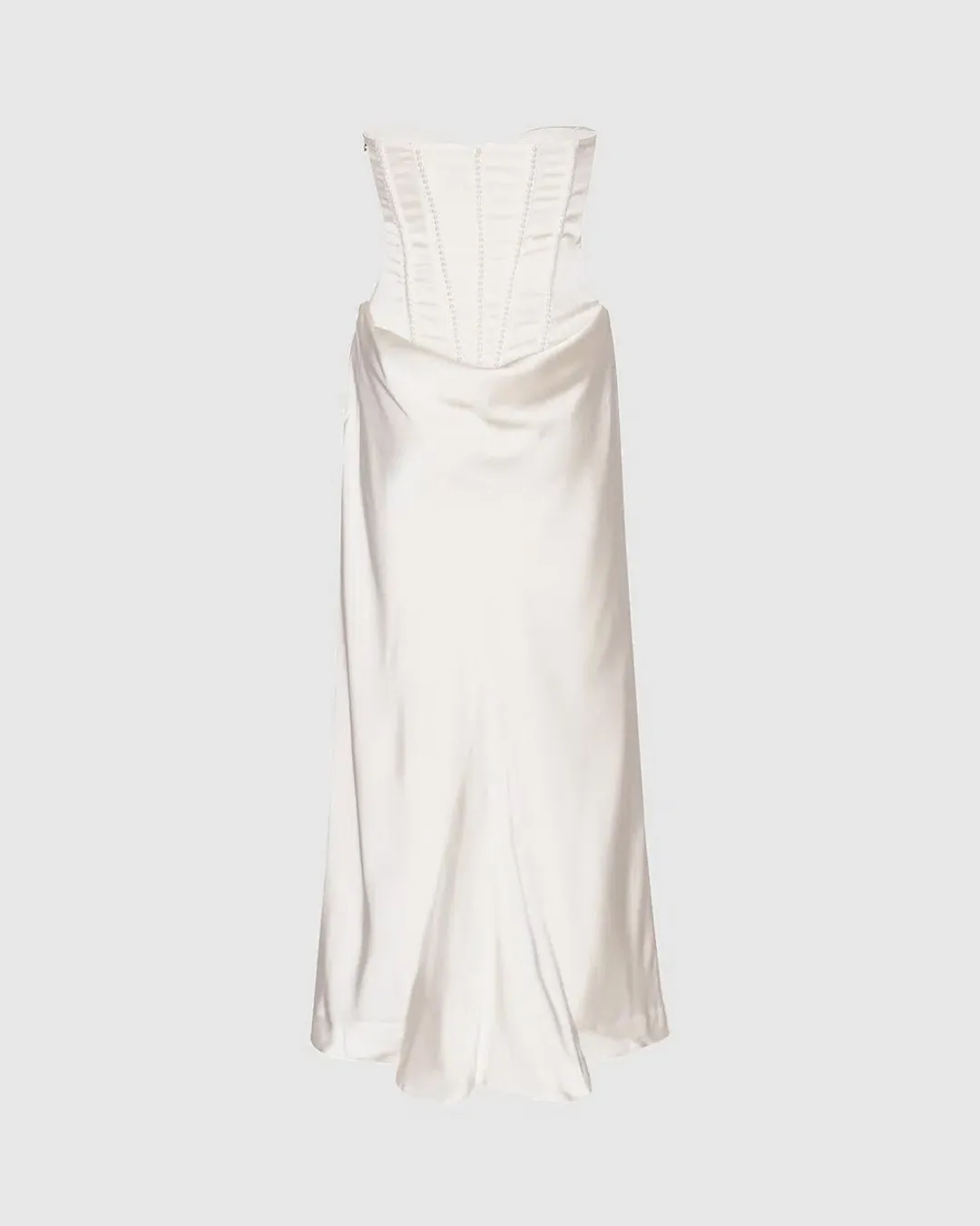 Rotate by Birger Christensen Satin Pearl Corset Dress in White Size 34 / AU 6  for rent on The Volte - main image