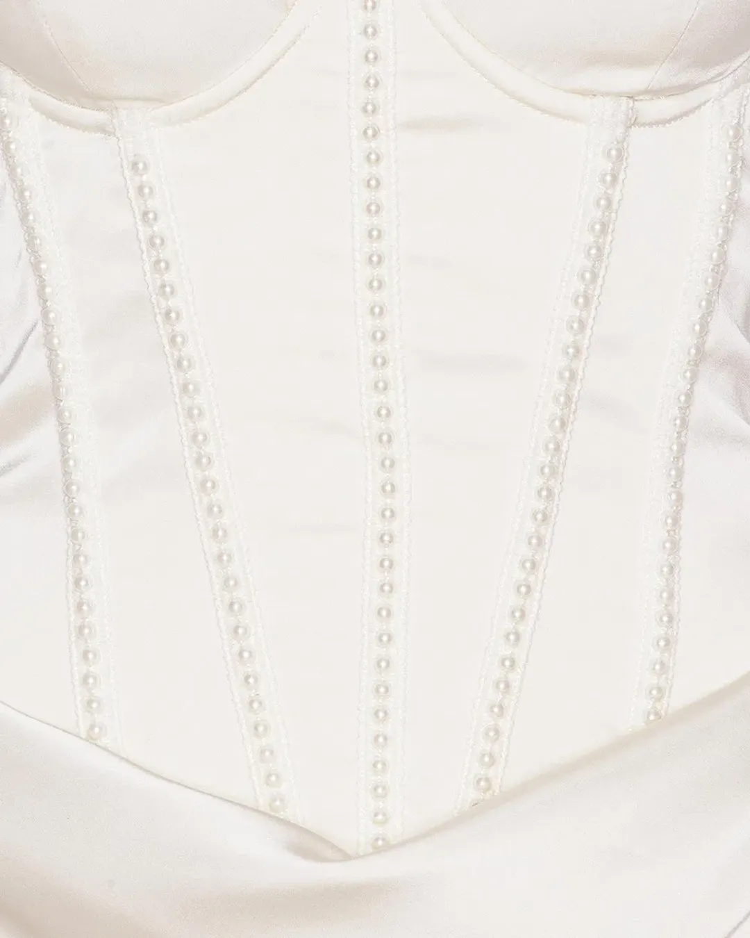 Rotate by Birger Christensen Satin Pearl Corset Dress in White Size 34 / AU 6  for rent on The Volte - main image