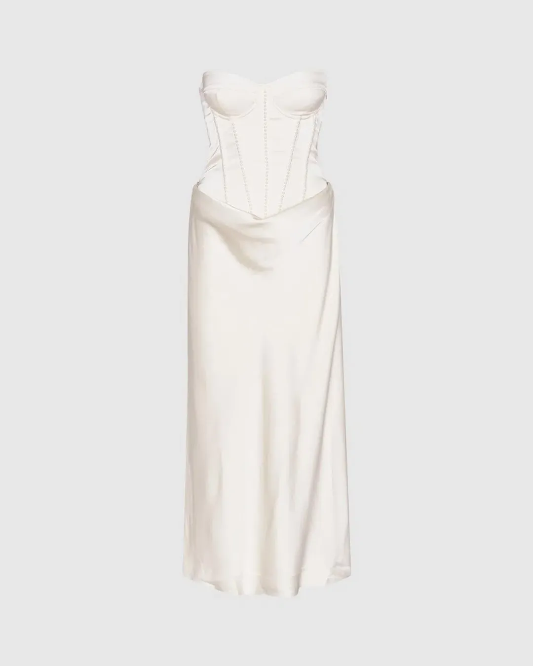 Rotate by Birger Christensen Satin Pearl Corset Dress in White Size 34 / AU 6  for rent on The Volte - main image