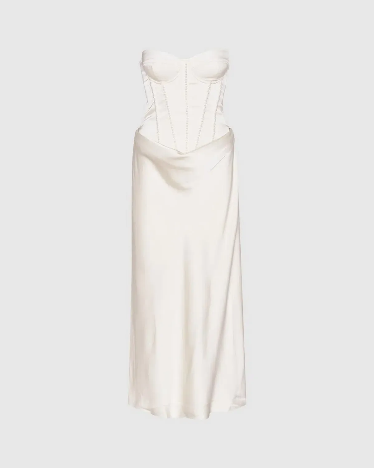 Rotate by Birger Christensen Satin Pearl Corset Dress in White Size 34 / AU 6  - Image 6
