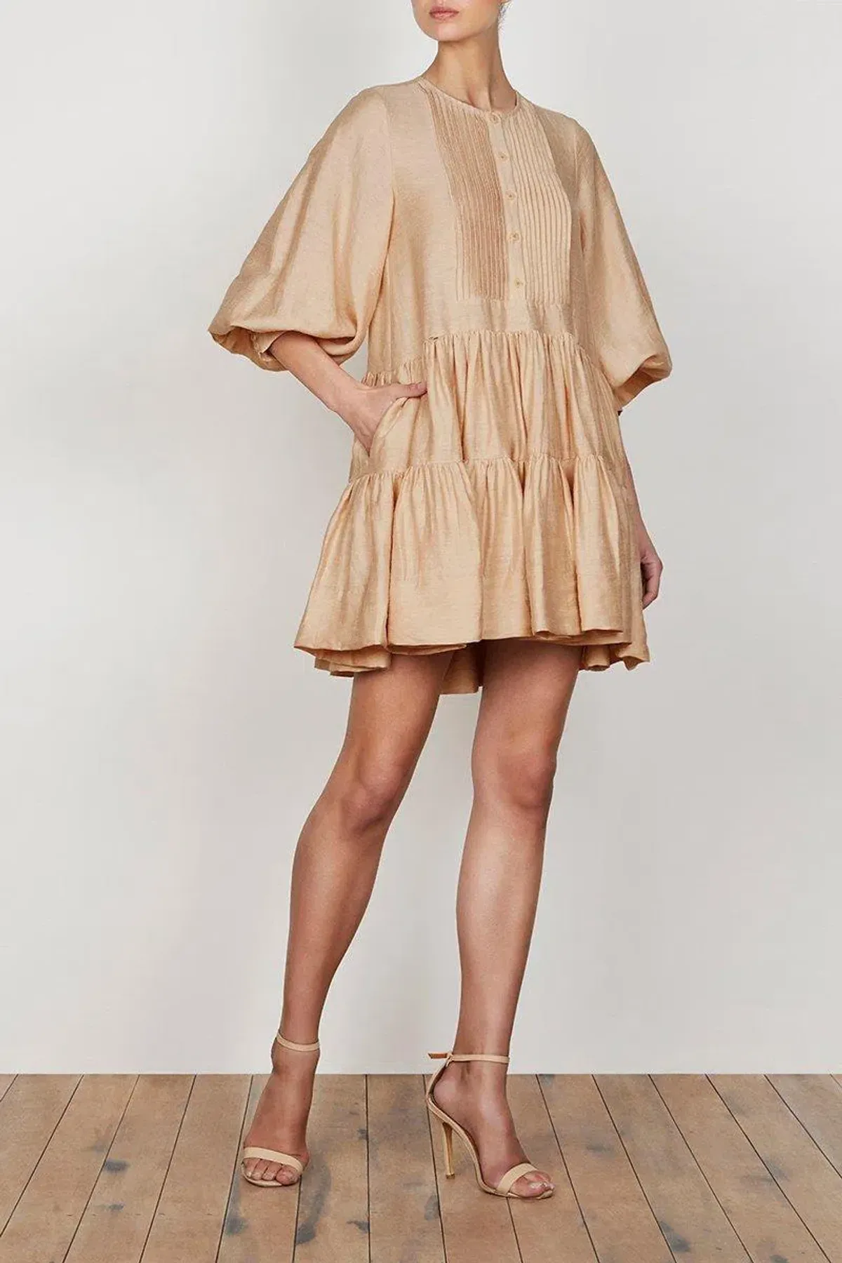 Shona Joy Savoye Linen Tuxedo Shirt Dress Biscuit Size10 - Image 2