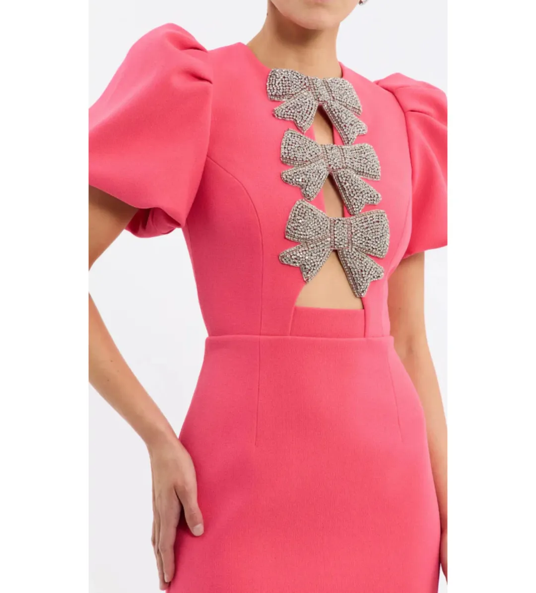 Rebecca Vallance Posey Puff Sleeve Midi Dress Pink Size AU 10 for rent on The Volte - main image