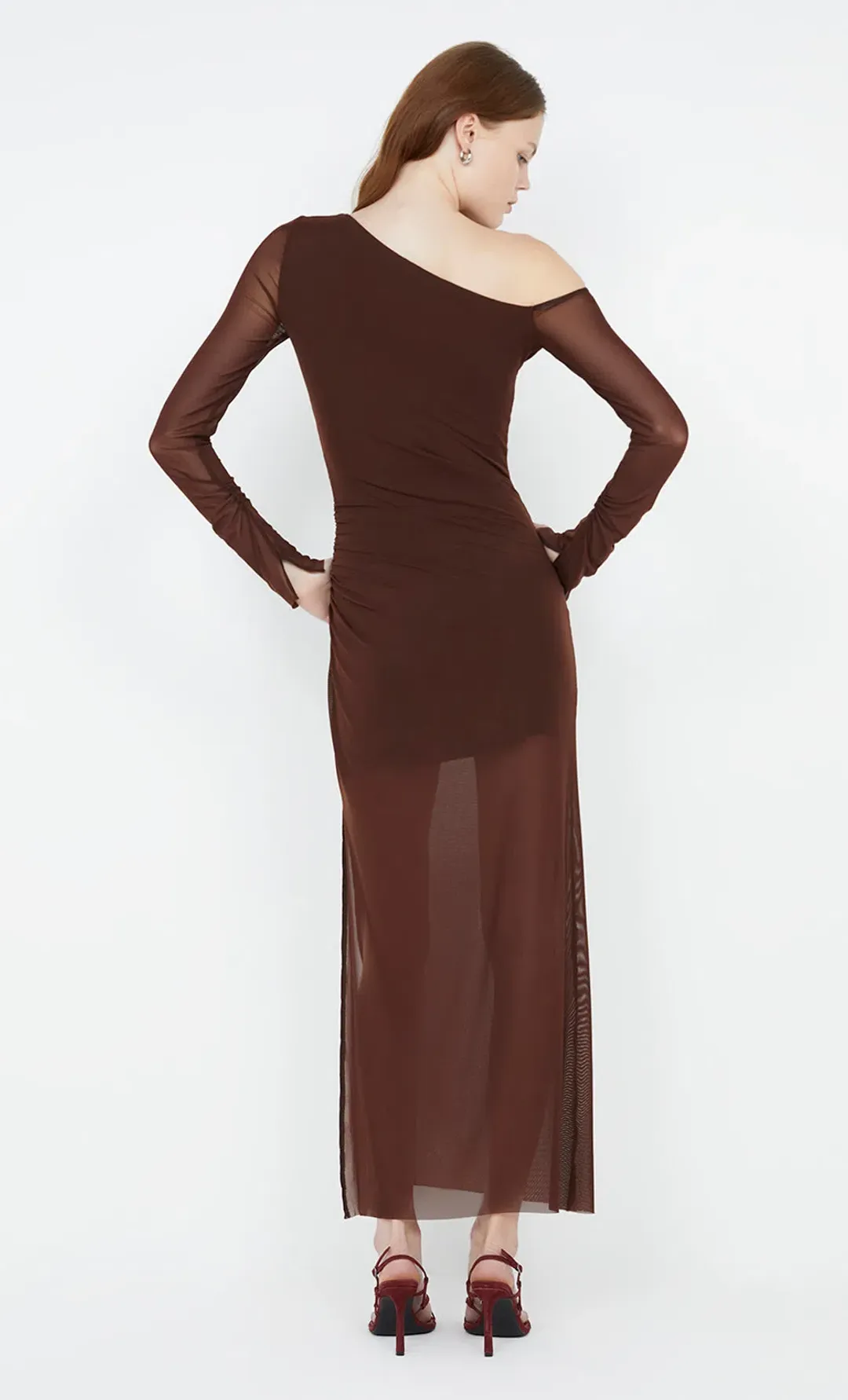 Bec & Bridge Fae Asym Long Sleeve Dress Cocoa Brown Size 10 for rent on The Volte - main image