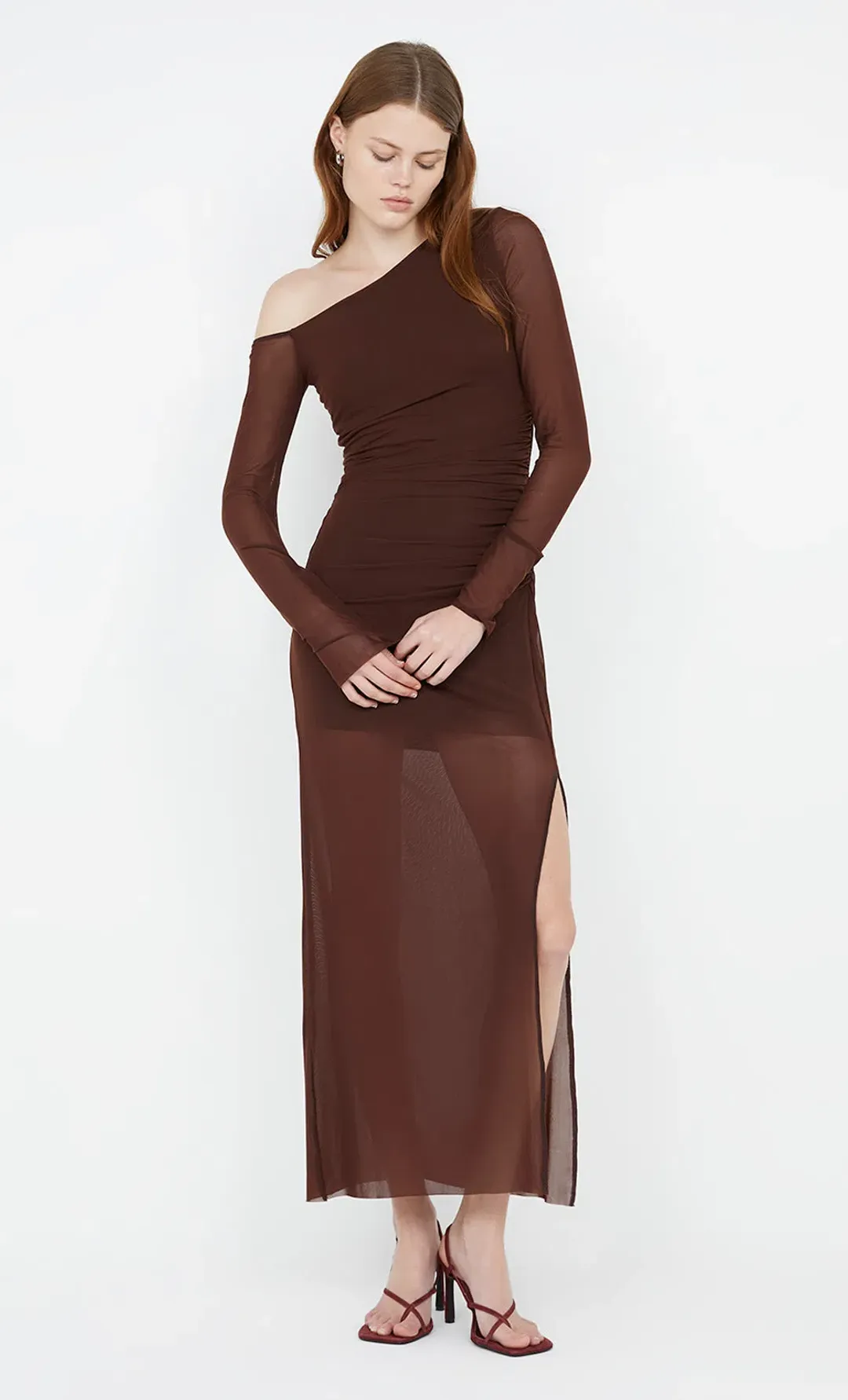 Bec & Bridge Fae Asym Long Sleeve Dress Cocoa Brown Size 10 for rent on The Volte - main image