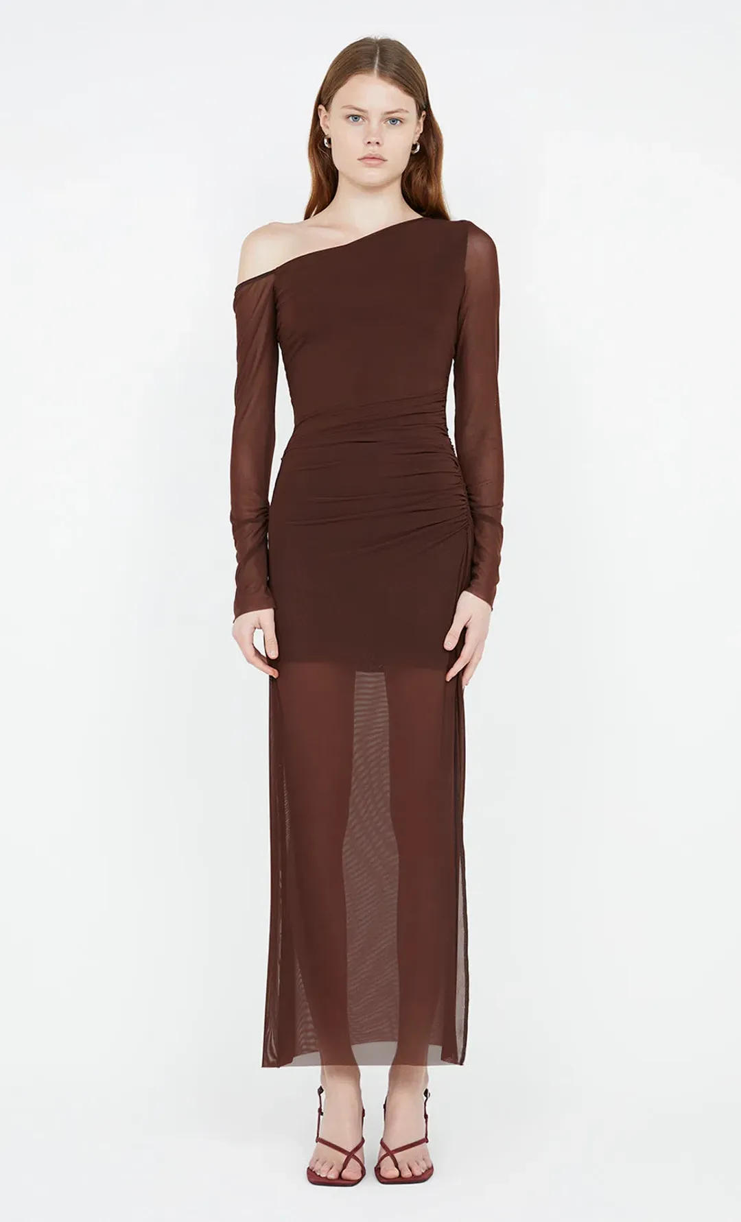 Bec & Bridge Fae Asym Long Sleeve Dress Cocoa Brown Size 12 for rent on The Volte - main image
