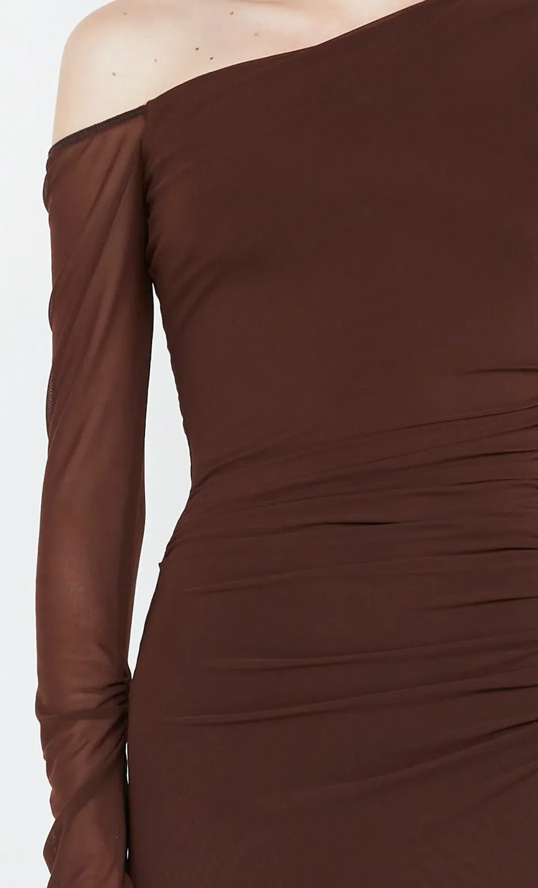Bec & Bridge Fae Asym Long Sleeve Dress Cocoa Brown Size 12 for rent on The Volte - main image