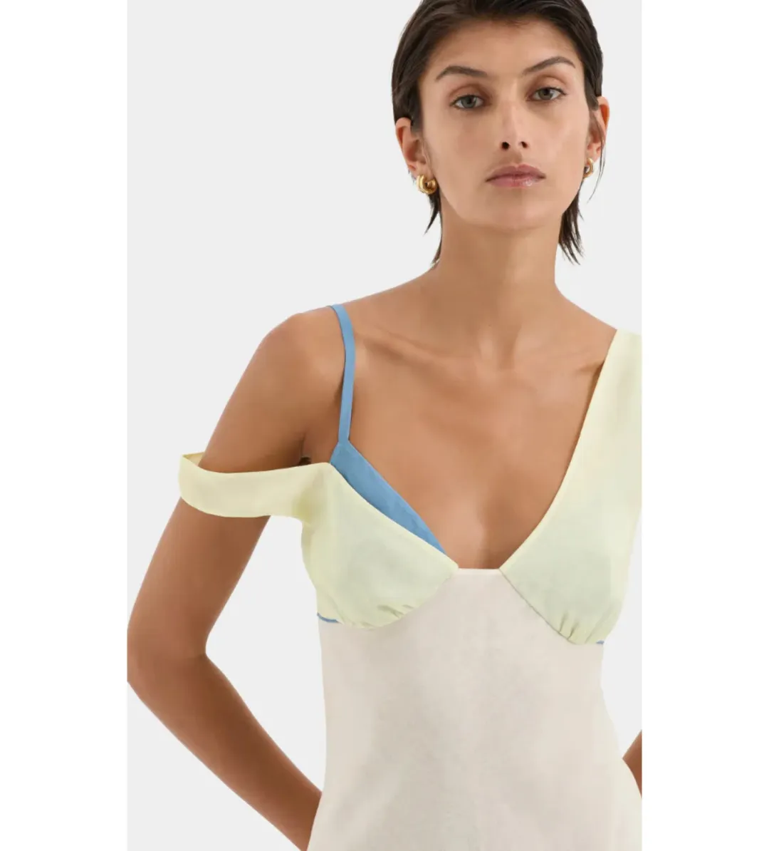 Sir the Label Thames Splice Midi Dress Ecru Multi Size AU 10 for rent on The Volte - main image