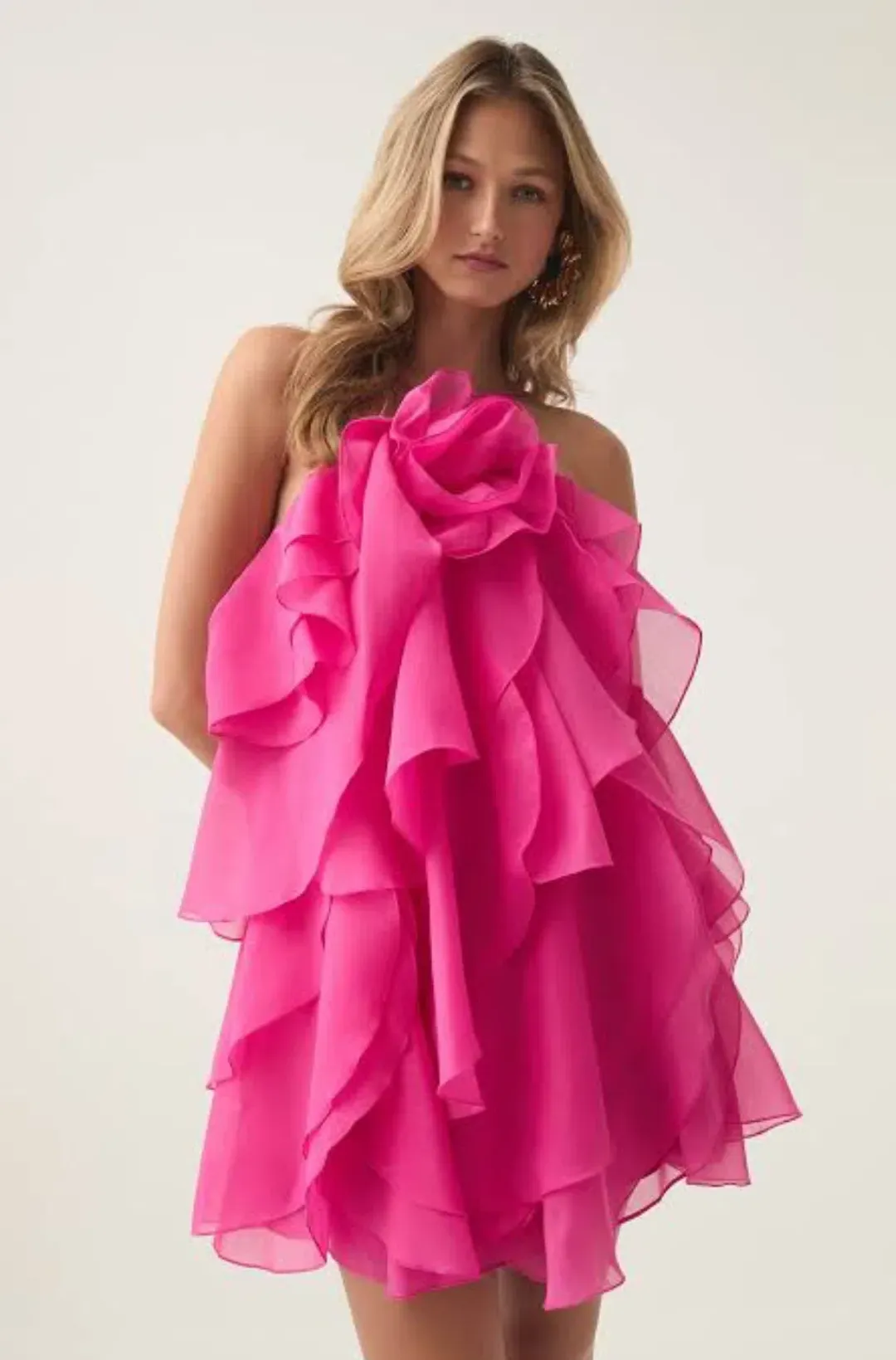 Aje Pandorea Layered Mini Dress in Fuschia Rose Size 10 for rent on The Volte - main image