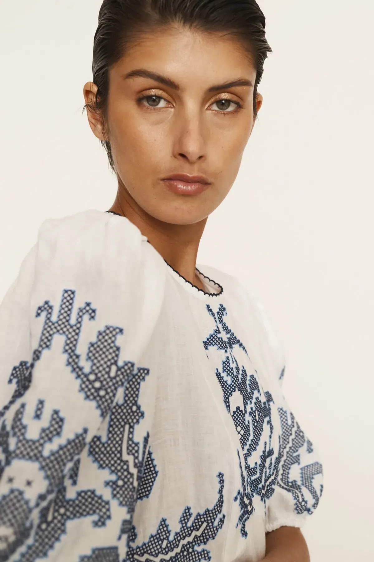 Alemais Hazel Embroidered Midi Dress White Print Size 14 - Image 3