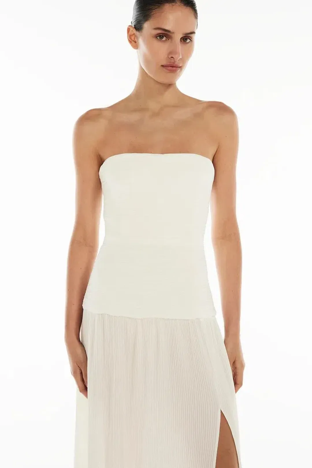 Manning Cartell Double Time Pleat Strapless Maxi White Size AU 6 for rent on The Volte - main image