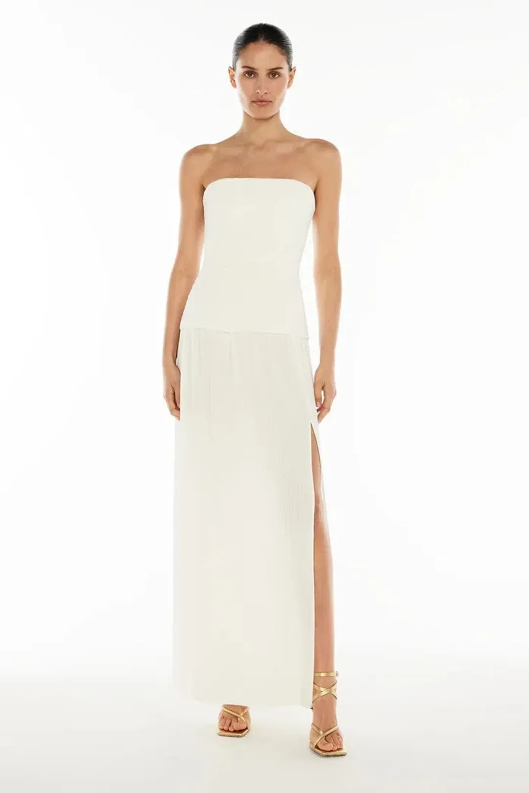 Manning Cartell Double Time Pleat Strapless Maxi White Size AU 6 for rent on The Volte - main image