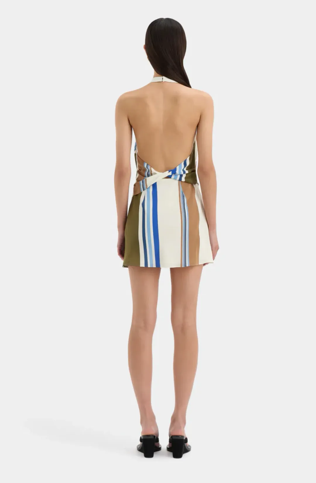 SIR The Label Thistle Halter Mini Dress Blue Baidera Stripe Size 12 for rent on The Volte - main image