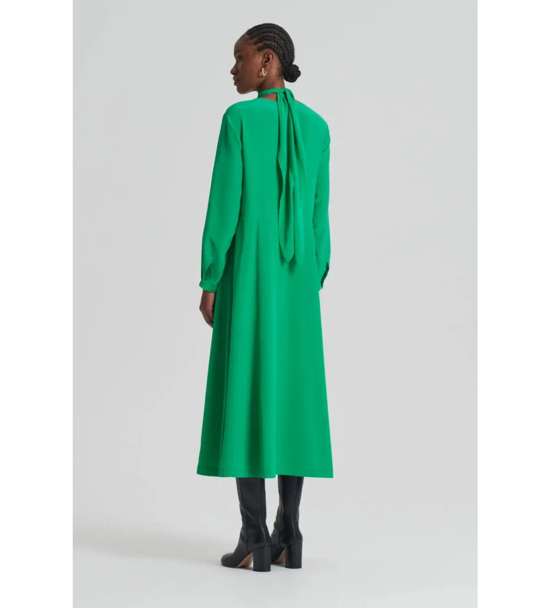 Scanlan Theodore Silk Drape Neck Midi Dress Emerald Size AU 6 for rent on The Volte - main image