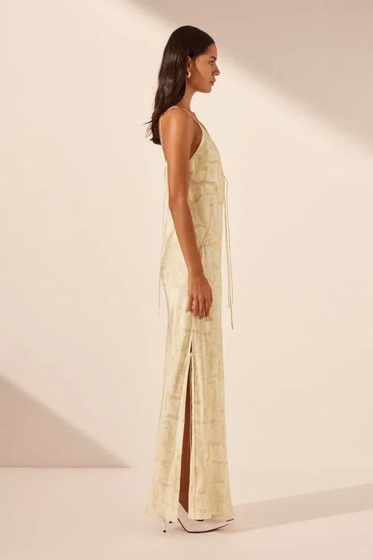 Shona Joy Plunged Slip Tie Maxi Dress Medina Print Size 4 - Image 4