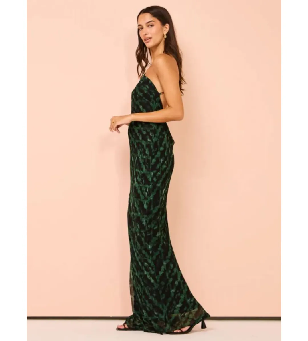 Shona Joy Remi One Shoulder Cowl Back Maxi Dress in Rosemary/Black Size AU 8 for rent on The Volte - main image