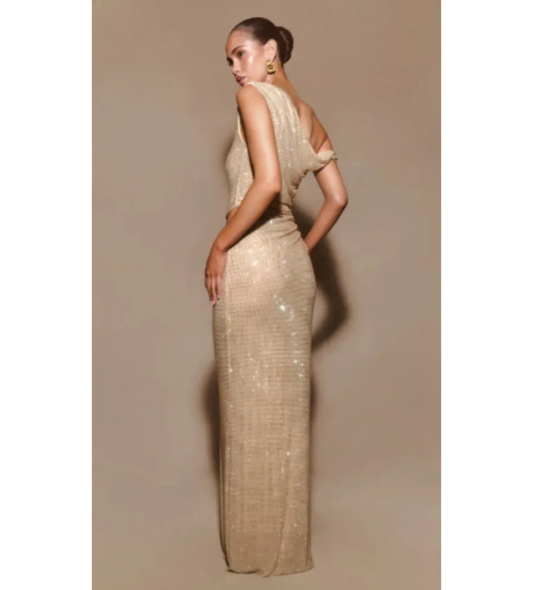 Meshki Kenny Diamante Maxi Gown Gold Size 4 for rent on The Volte - main image