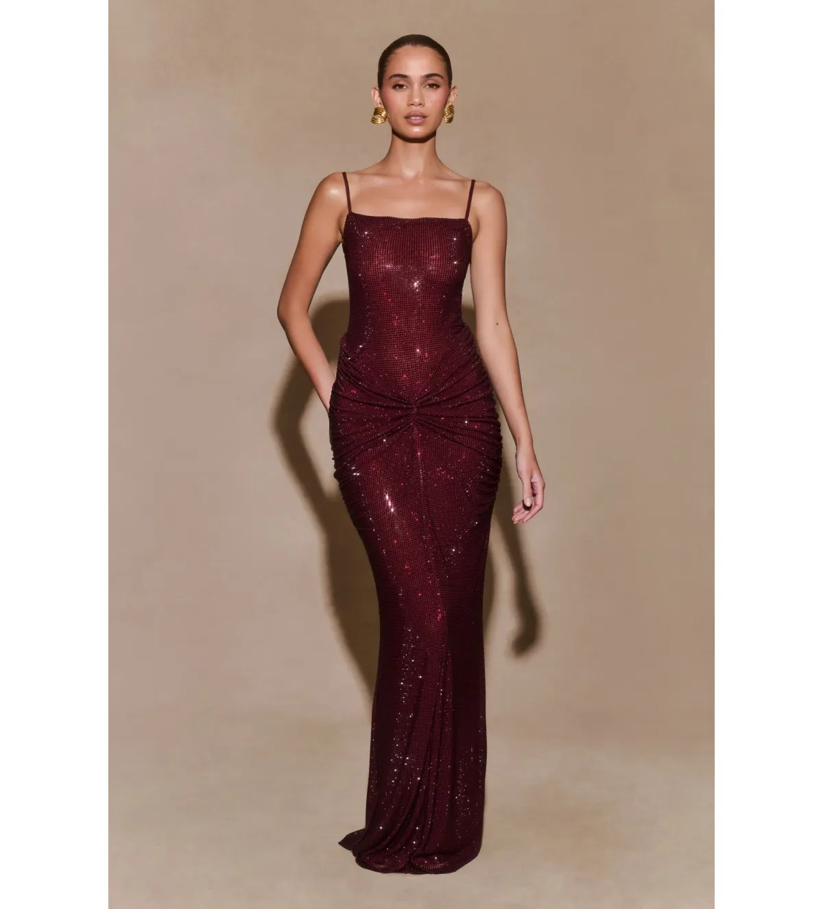 Meshki Roisin Diamante Satin Maxi Dress Mahogany AU 4  - Image 1