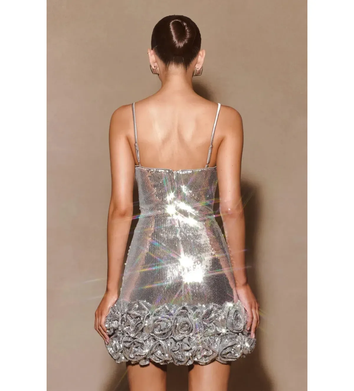 Meshki Faye Sequin Flower Mini Dress Silver Size AU 8 - Image 7