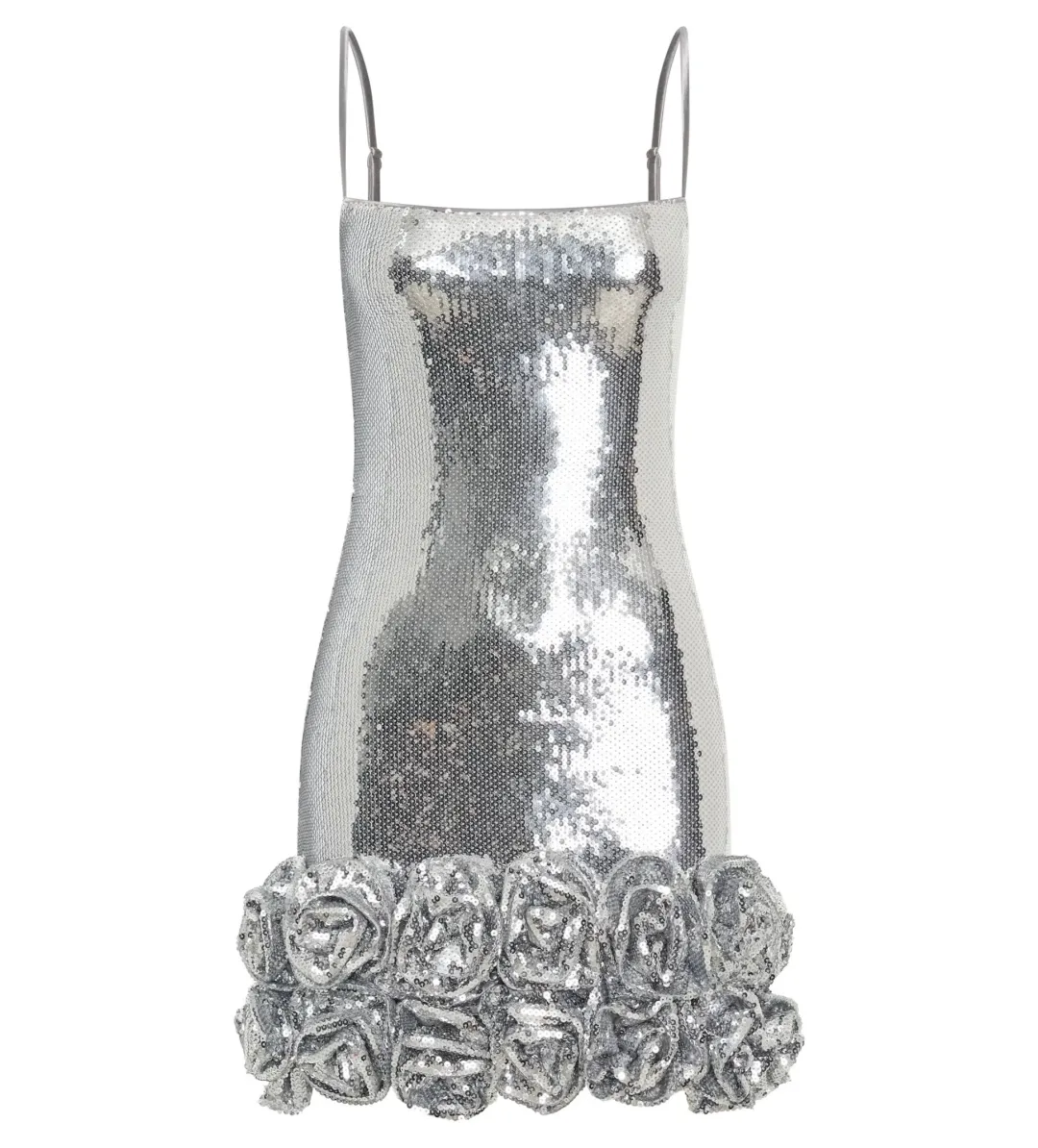 Meshki Faye Sequin Flower Mini Dress Silver Size AU 8 for rent on The Volte - main image