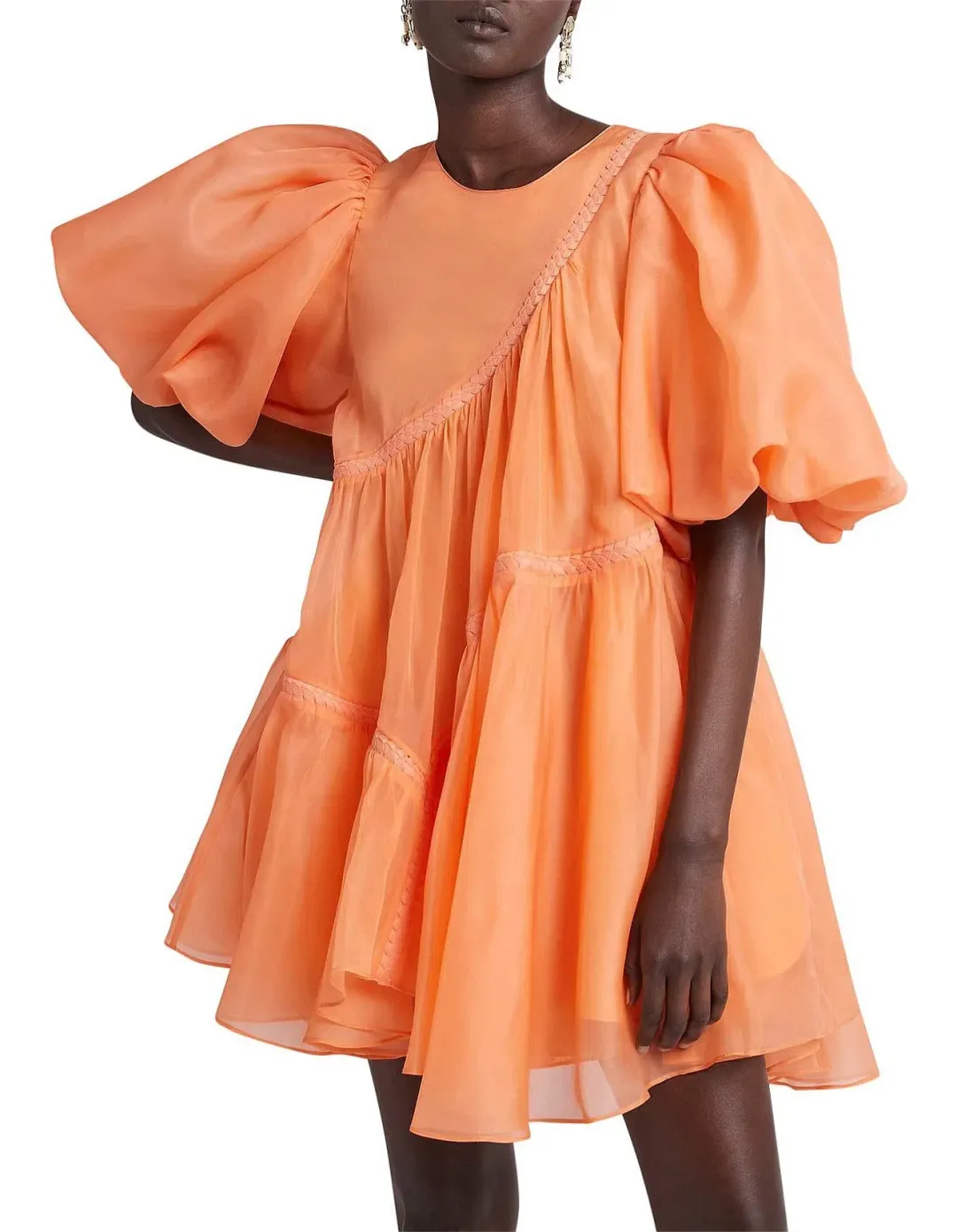 Aje Riviera Puff Sleeve Mini Dress Orange Size 6 for rent on The Volte - main image