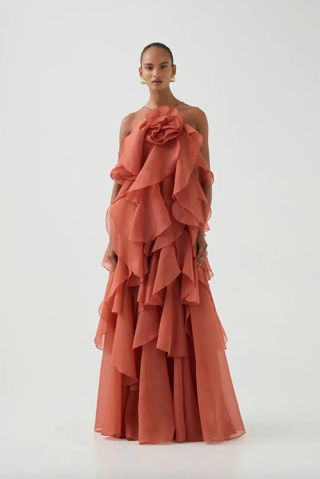 Aje Pandorea Layered Maxi Dress Coral Clay Size 10 for rent on The Volte - main image