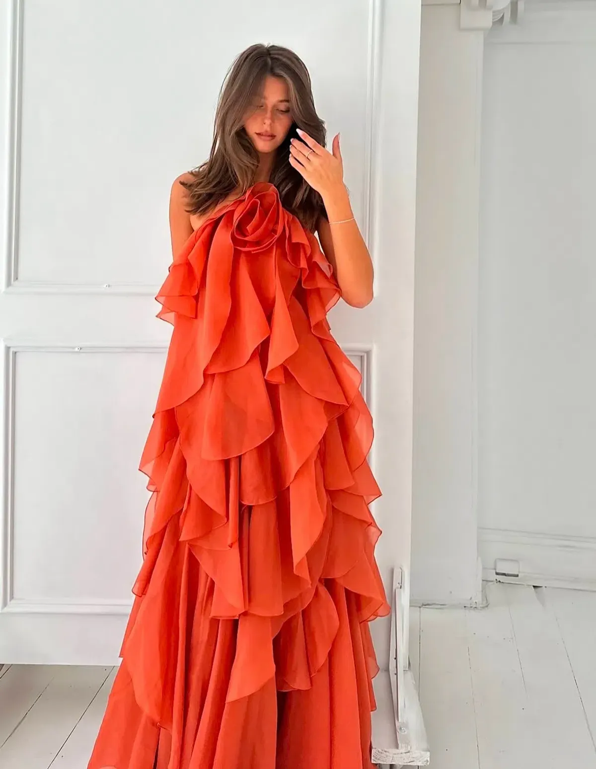 Aje Pandorea Layered Maxi Dress Coral Clay Size 10 - Image 2