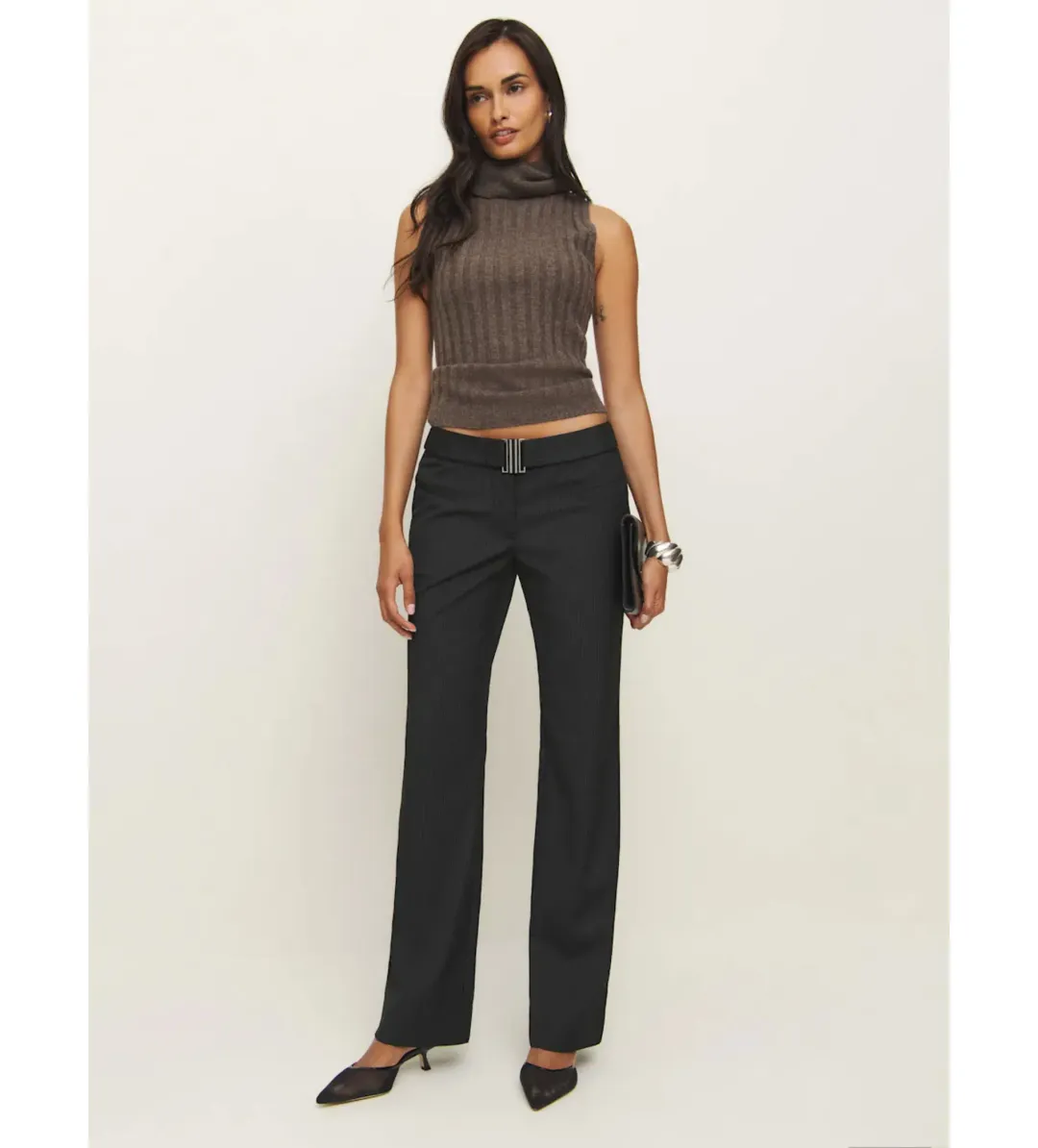 Reformation Cherie Low Waisted Pant Black Stripe Size AU 8 for rent on The Volte - main image