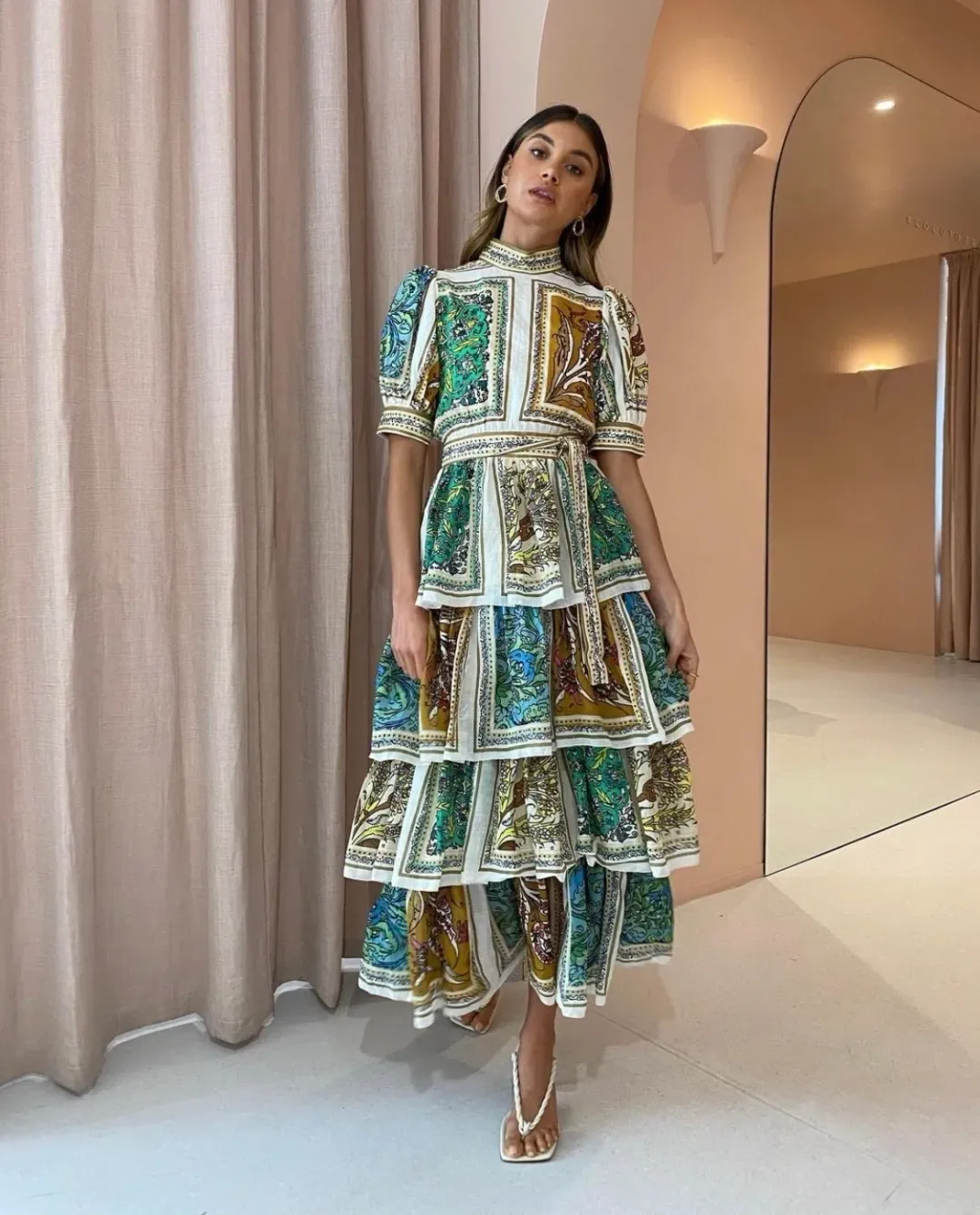 Alemais Delphine Tiered Midi Dress Multi Size 6 for rent on The Volte - main image