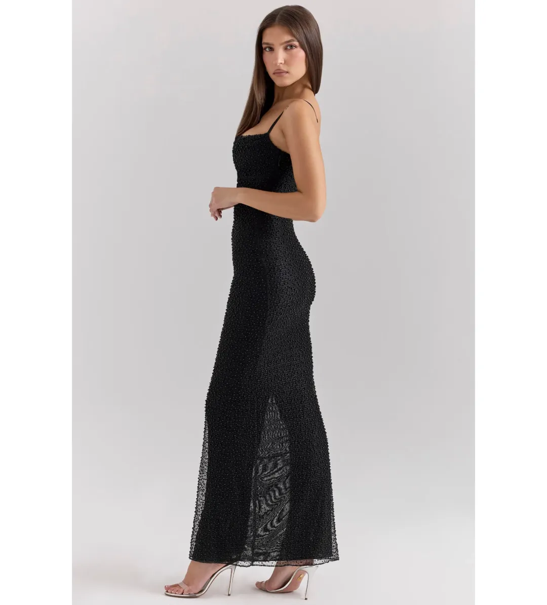House of CB Calla Black Pearl Embellished Maxi Dress Black Size XS / AU 6 for rent on The Volte - main image