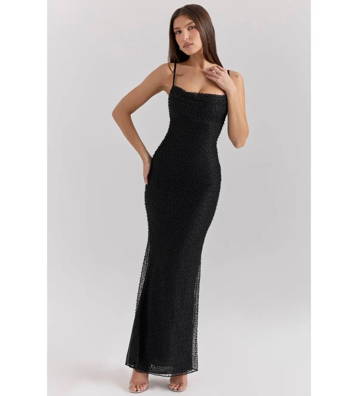 House of CB Calla Black Pearl Embellished Maxi Dress Black Size XS / AU 6 - Image 1