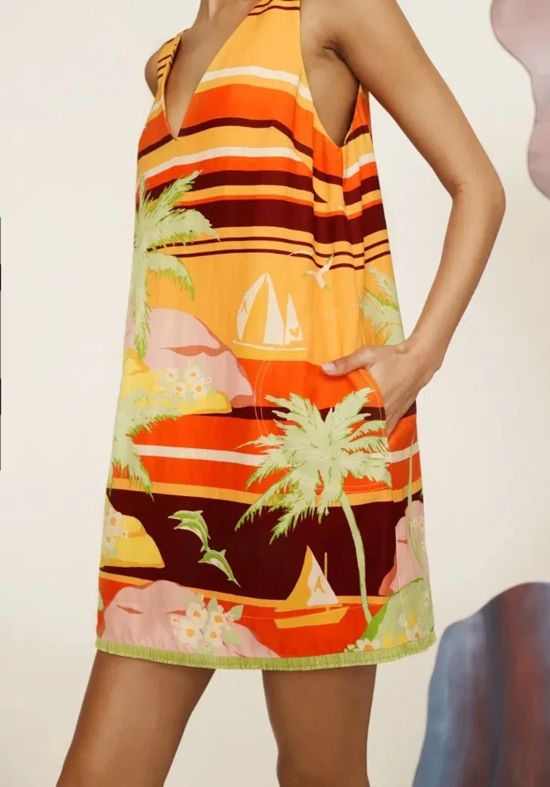 Alemais Palm Island V Neck Mini Dress Multi Size 6 for rent on The Volte - main image