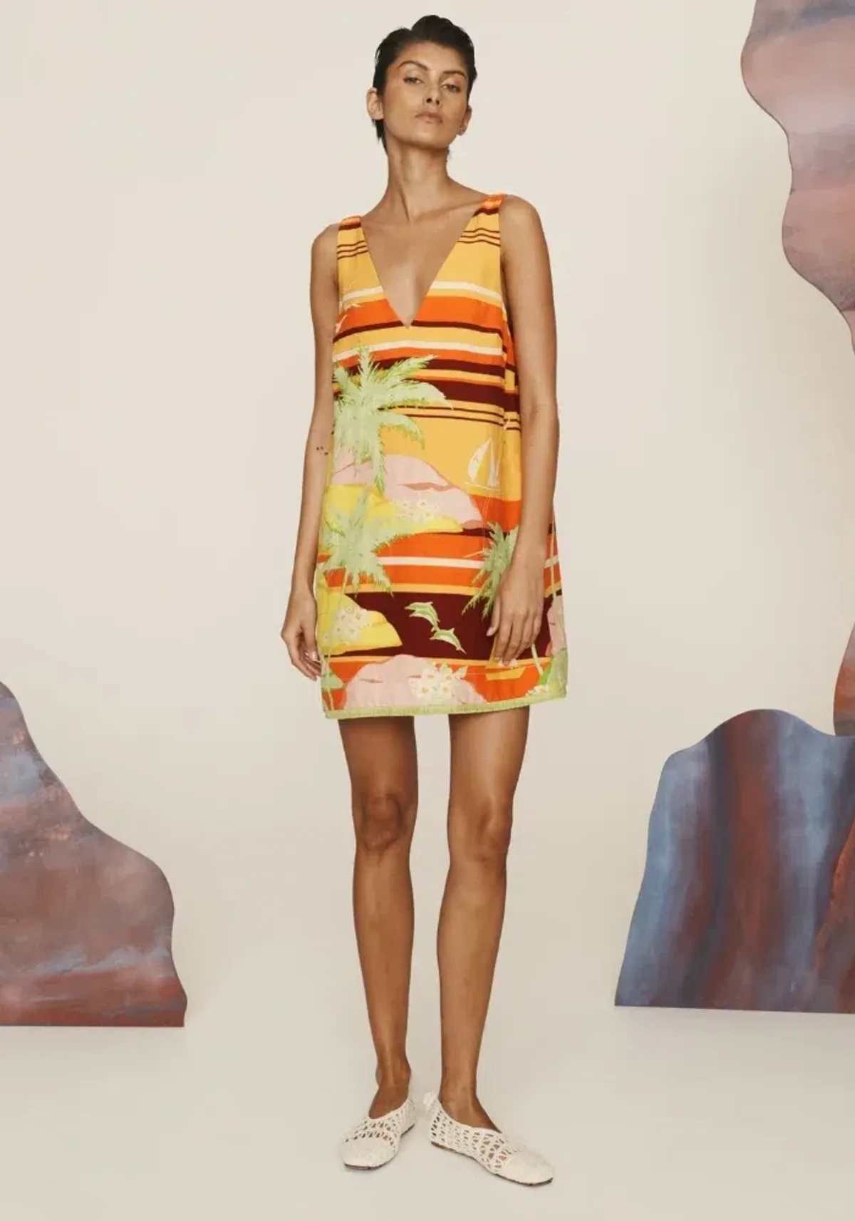 Alemais Palm Island V Neck Mini Dress Multi Size 6 - Image 1