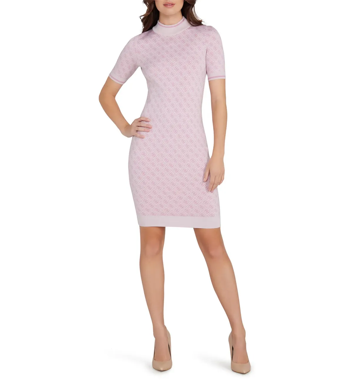 Guess Short Sleeve Lise 4G Logo Sweater Mini Dress Pink & Lilac Cream Combo Size 12/M - Image 1