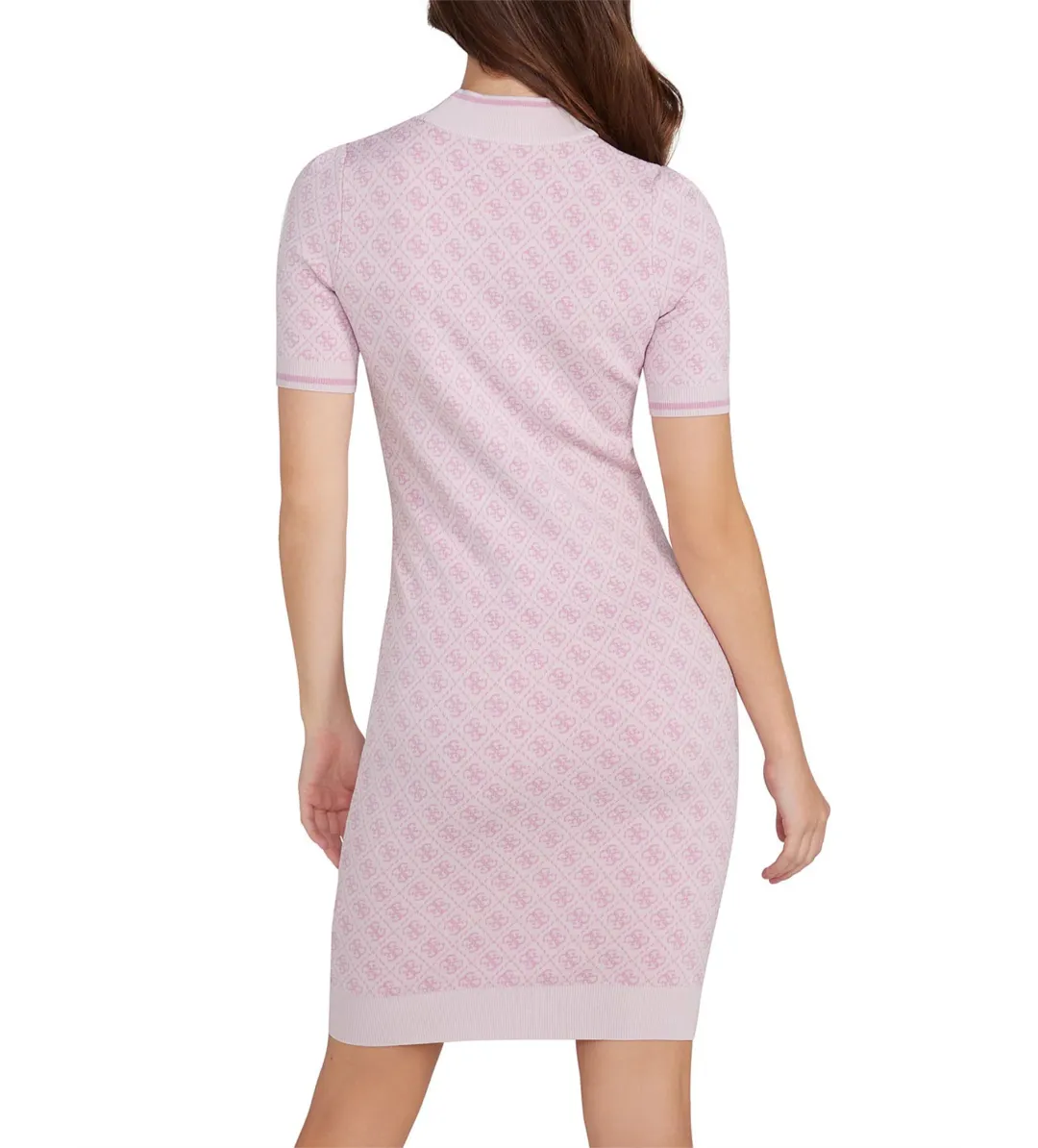 Guess Short Sleeve Lise 4G Logo Sweater Mini Dress Pink & Lilac Cream Combo Size 12/M for rent on The Volte - main image