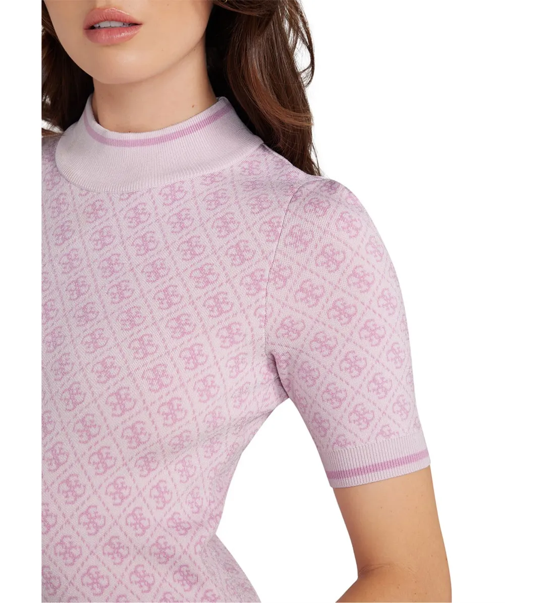 Guess Short Sleeve Lise 4G Logo Sweater Mini Dress Pink & Lilac Cream Combo Size 12/M for rent on The Volte - main image