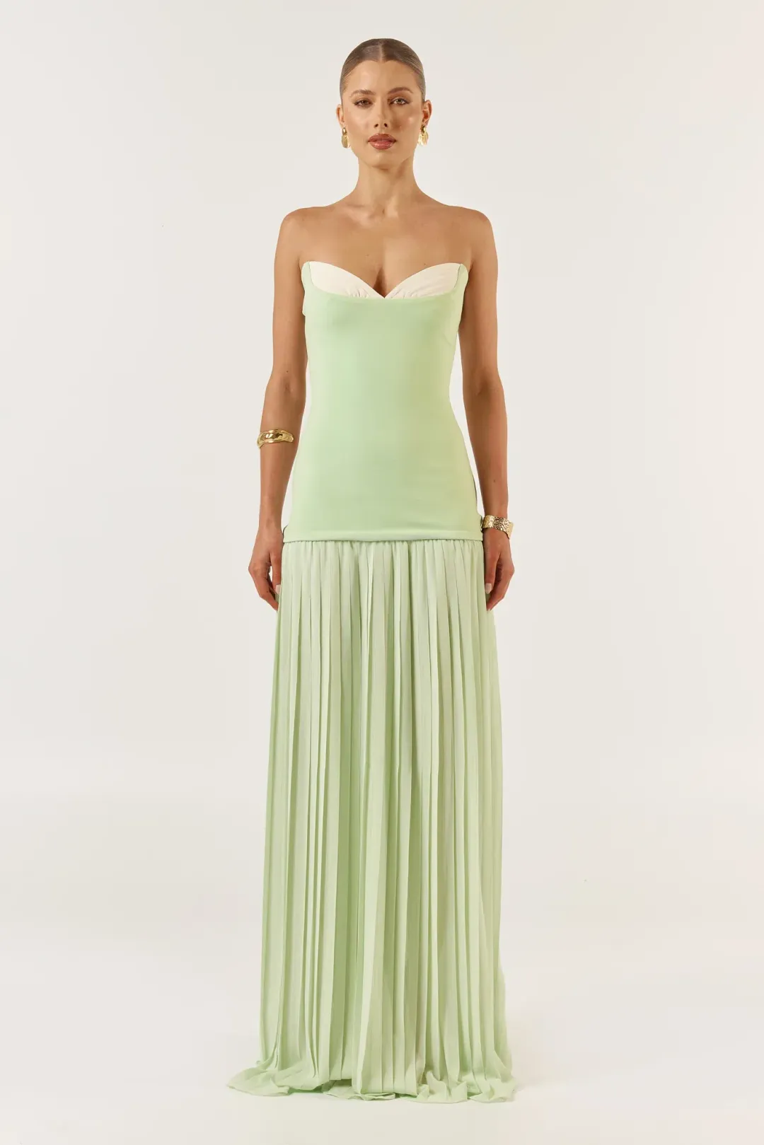 She is OLLÁ Nicolette Maxi Dress Green Size 8  for rent on The Volte - main image