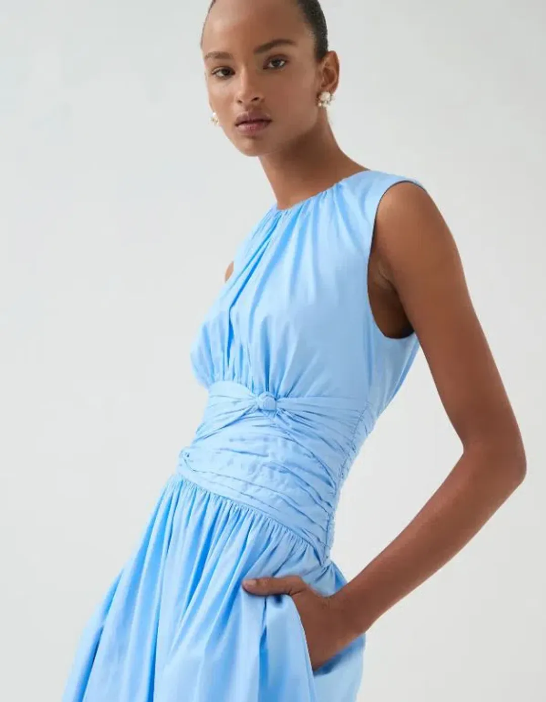 Aje Agatha Knot Midi Dress Powder Blue Size AU 14 for rent on The Volte - main image