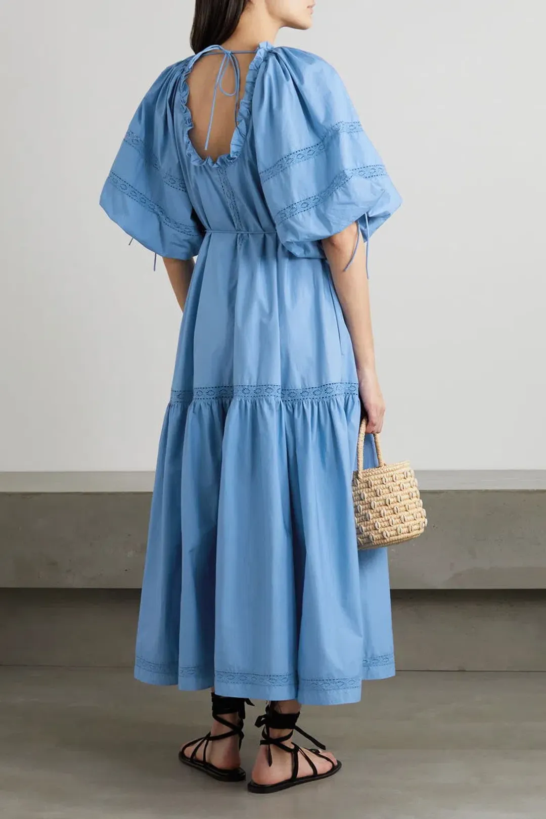Joslin Vivienne Organic Cotton Smock Midi Dress Blue Size 8 for rent on The Volte - main image