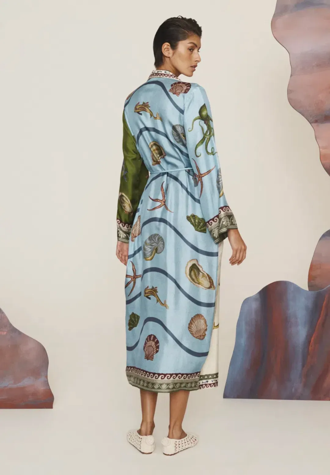 Alémais Bath House Silk Shirtdress Midi Dress Print Size 16 for rent on The Volte - main image