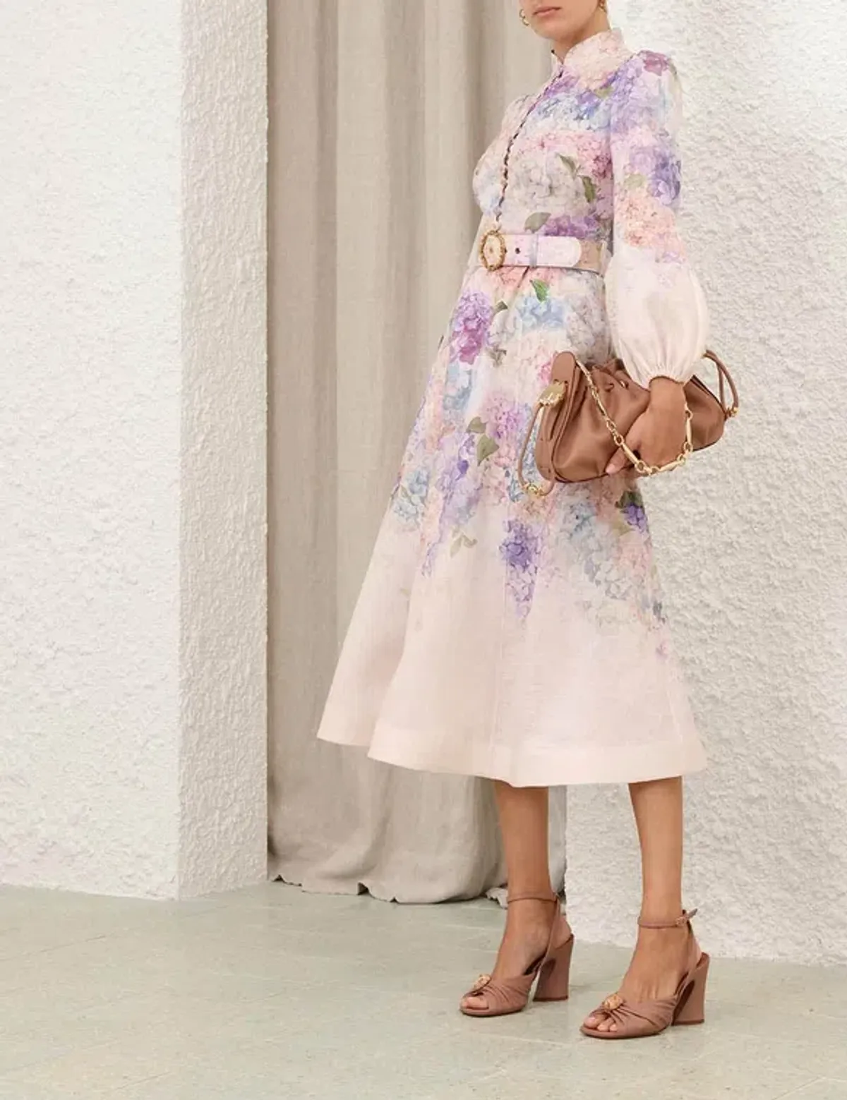 Zimmermann Dawning Buttoned Midi Dress Multi Hydrangea Size 2 / Aus 12 - Image 3